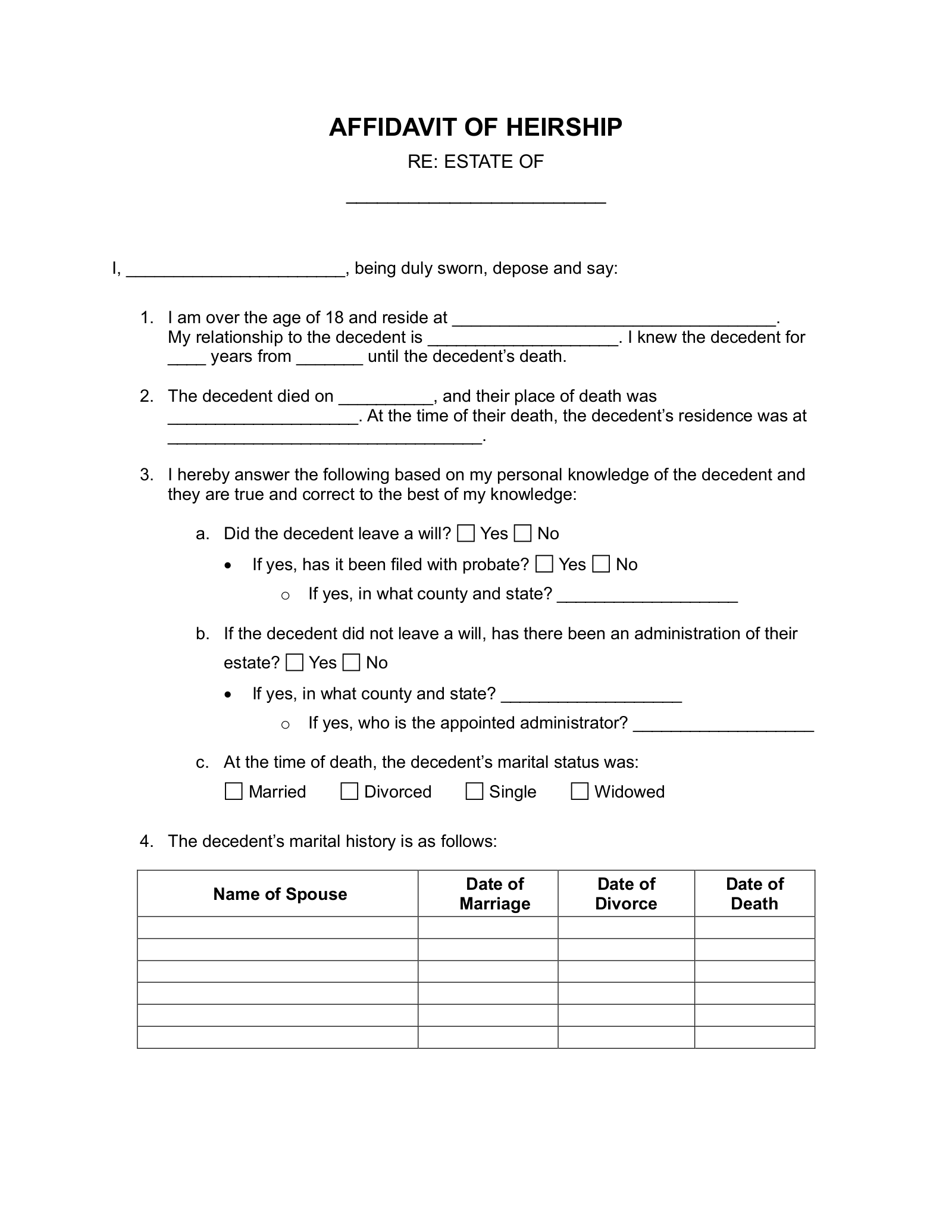 Free Blank Affidavit Free Printable