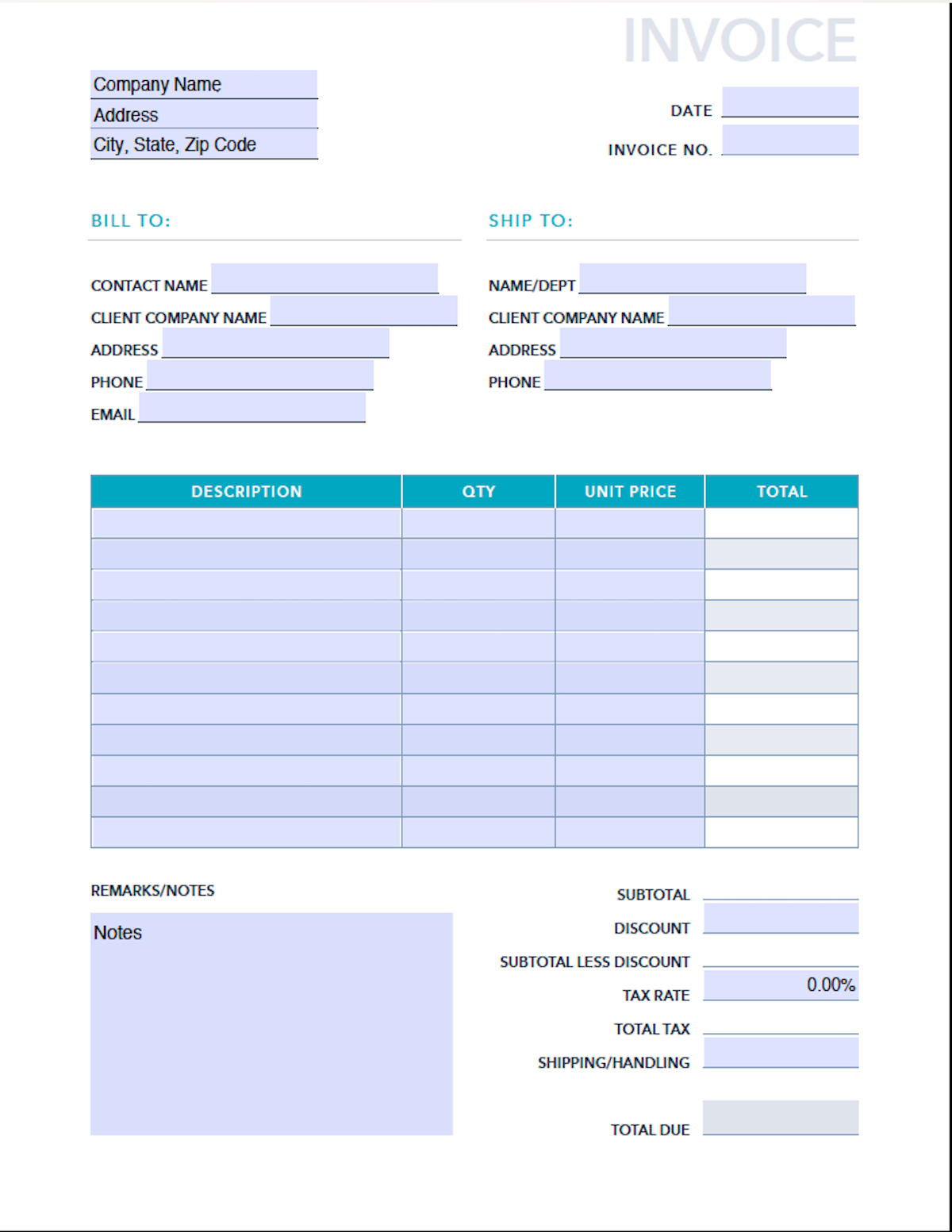 Free Printable Blank Invoice Template
