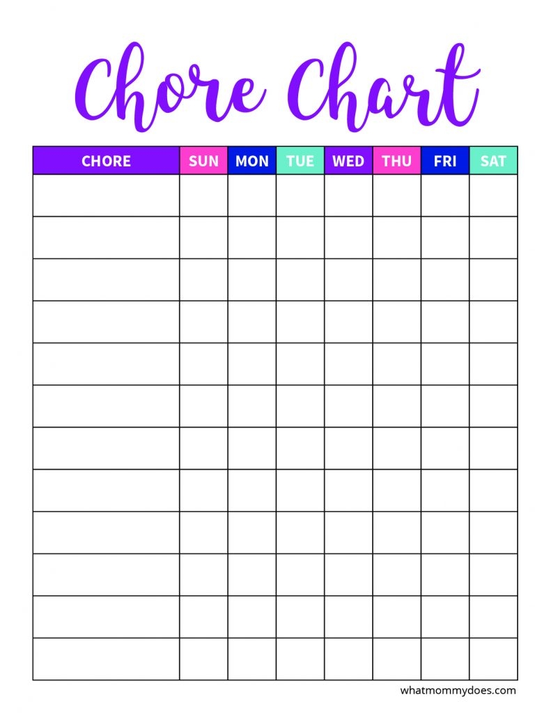 Blank Printable Chore Charts Free