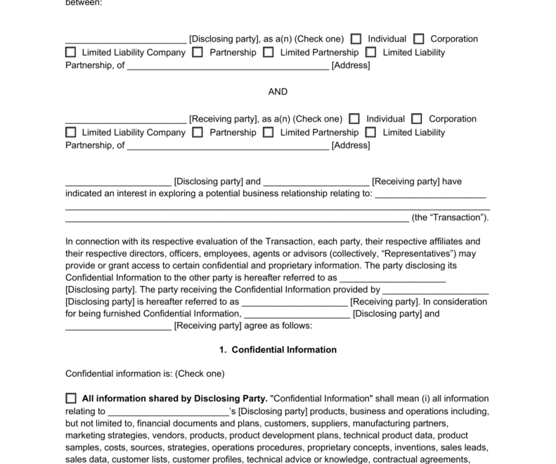 Free Confidentiality Agreement Template PDF Word