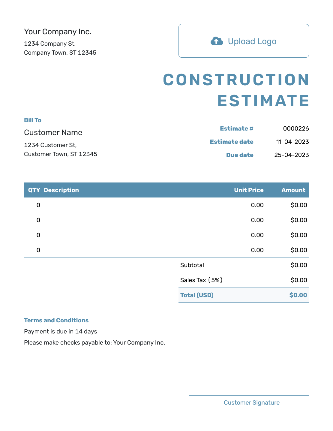Free Construction Estimate Template Docelf