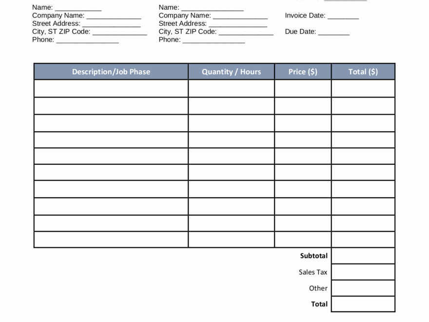 Free Construction Invoice Template PDF Word EForms