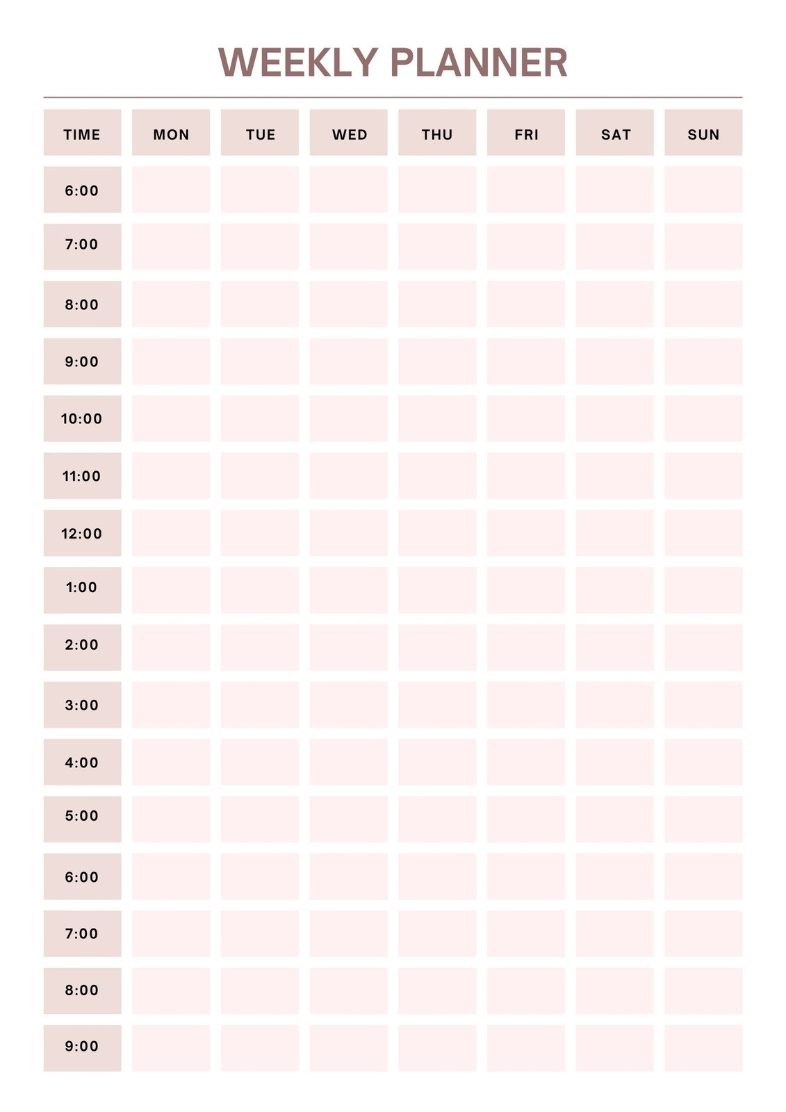 Cute Printable Blank Hourly Schedule