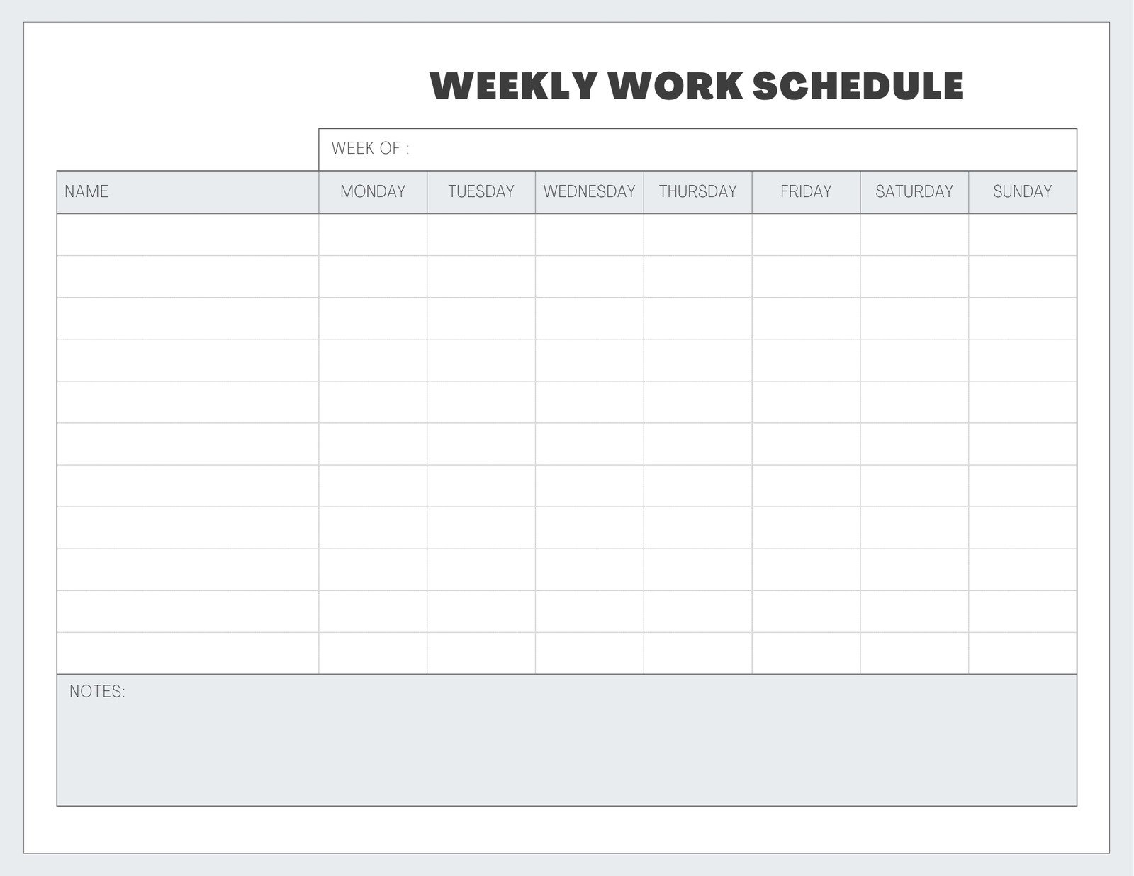 Free Printable Blank Work Schedules