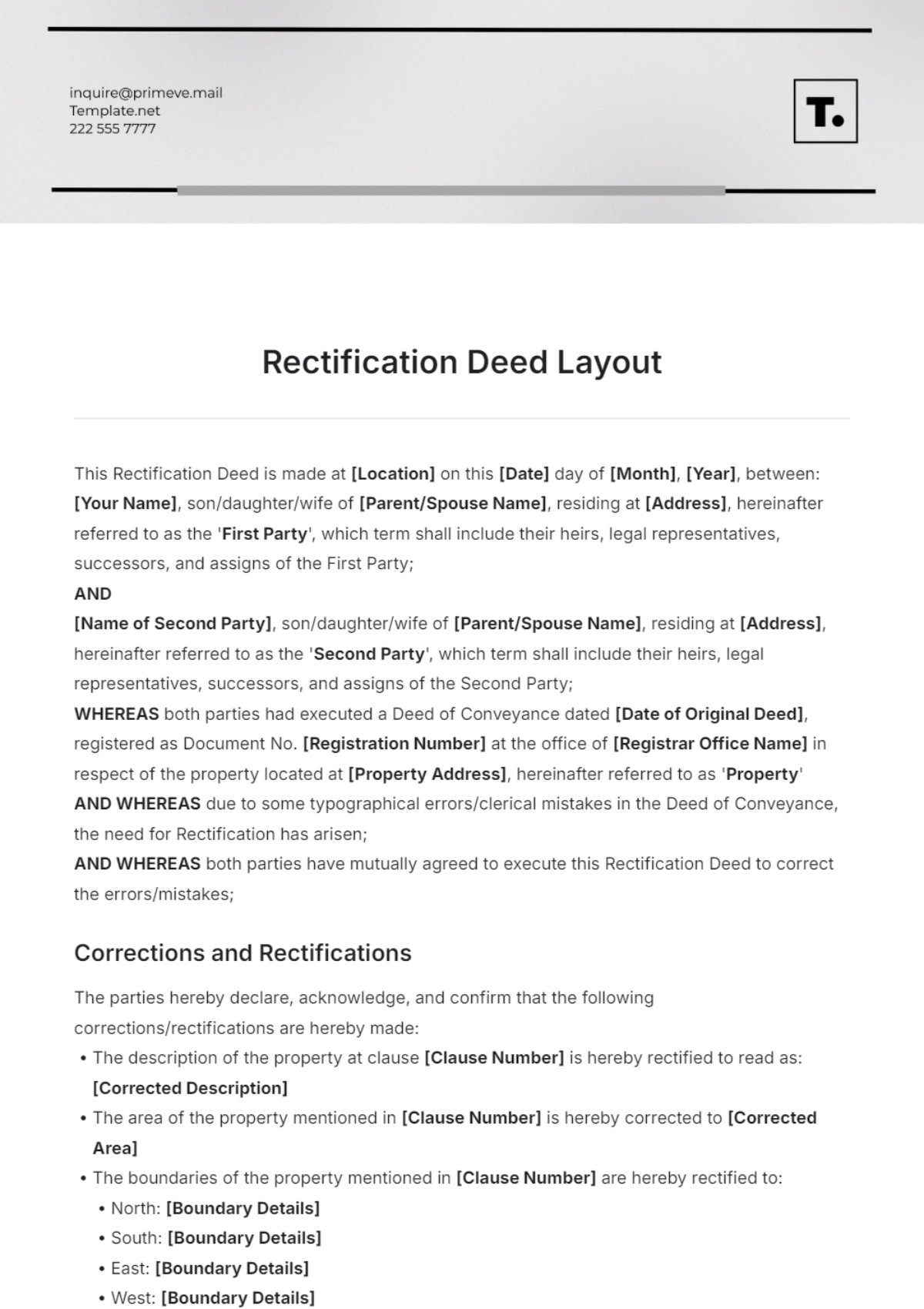 Printable Blank Property Deed Form