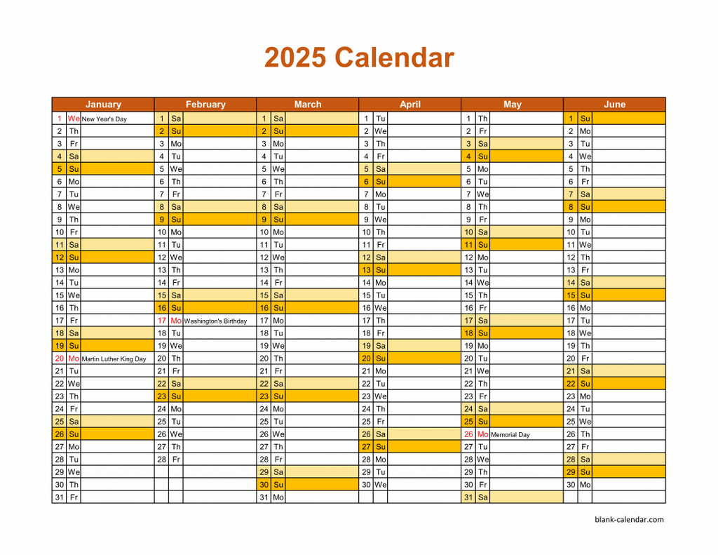 2025 Blank Printable Calendar