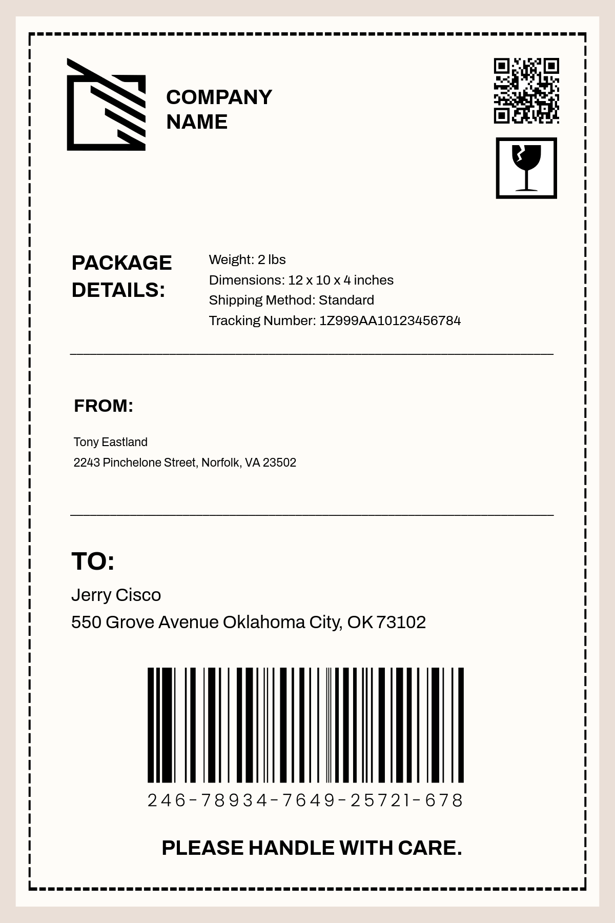 Free Editable Shipping Label Template To Edit Online