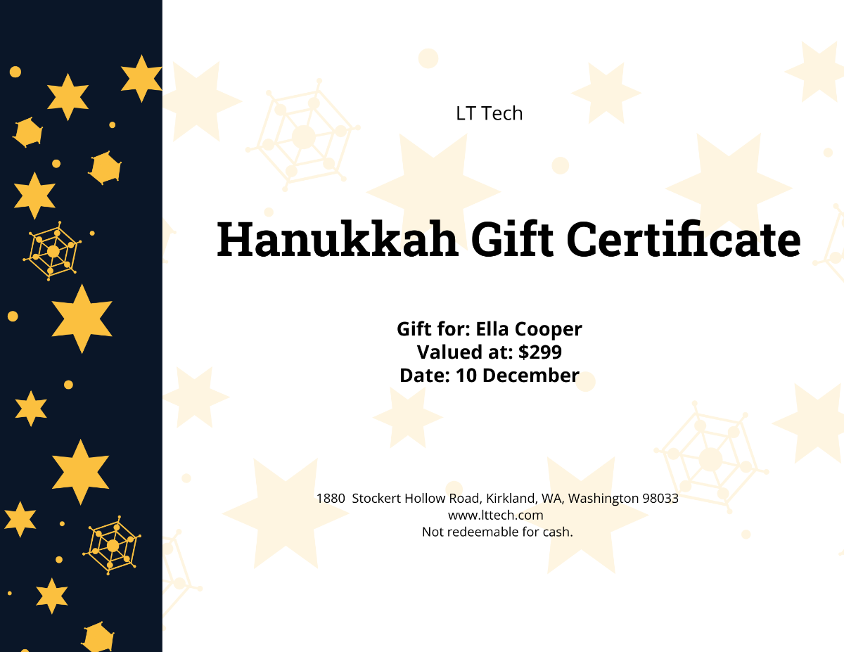 Free Hanukkah Gift Certificate Template To Edit Online