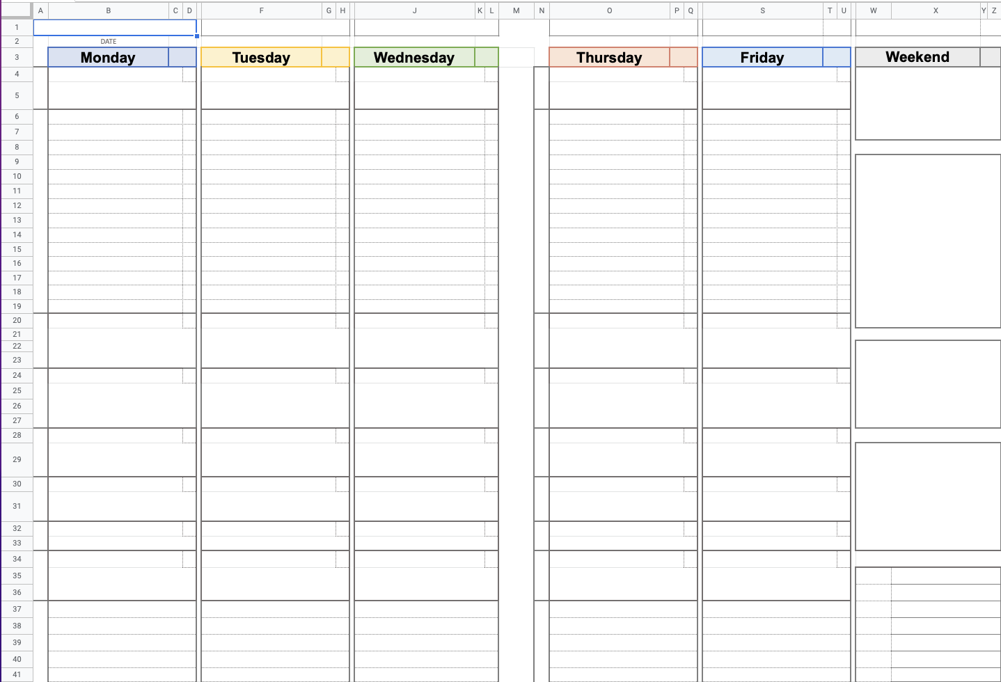 Printable Blank 25 Week Spreadsheet