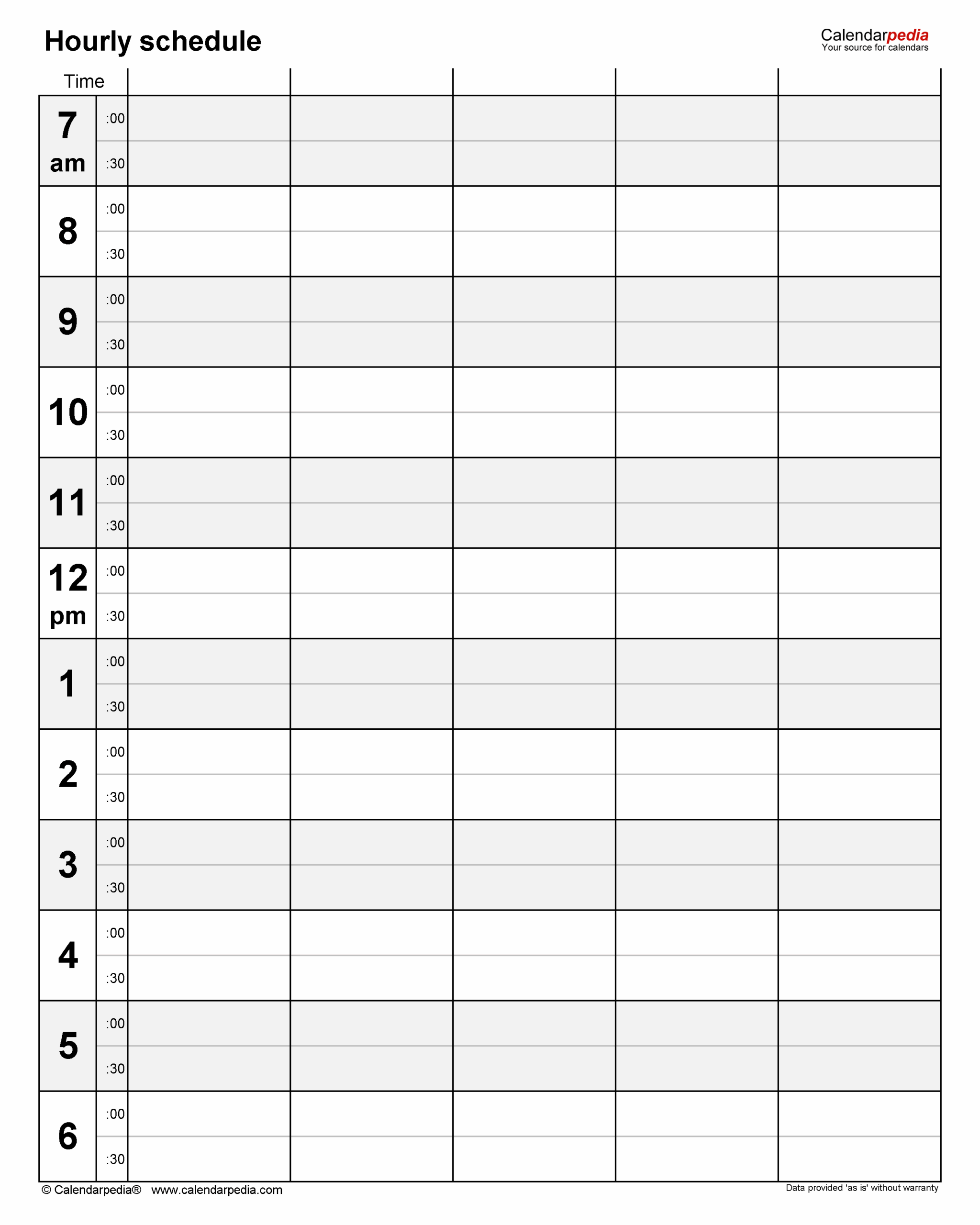 Blank Weekly Half Hourly Printable