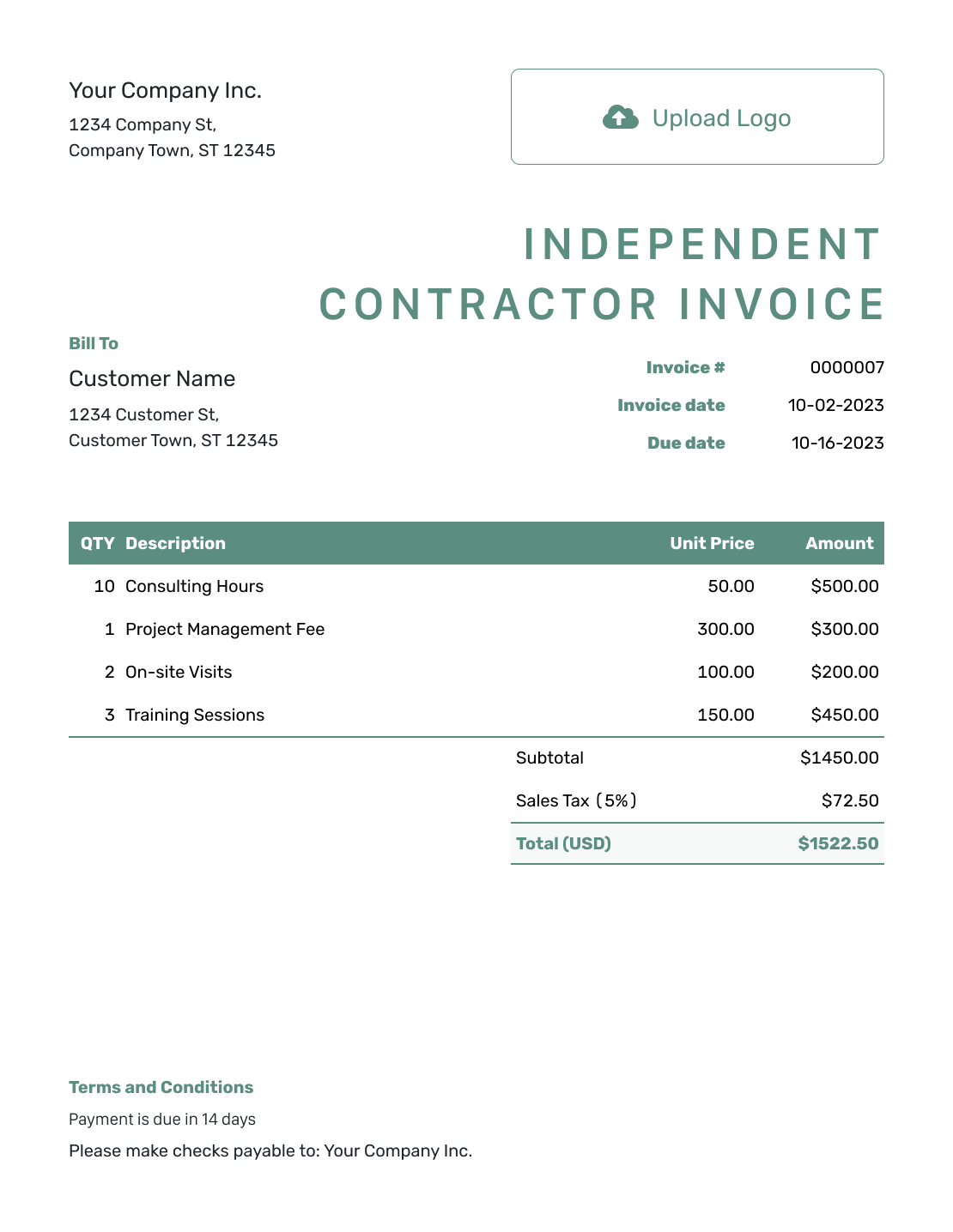 Free Independent Contractor Invoice Template Docelf