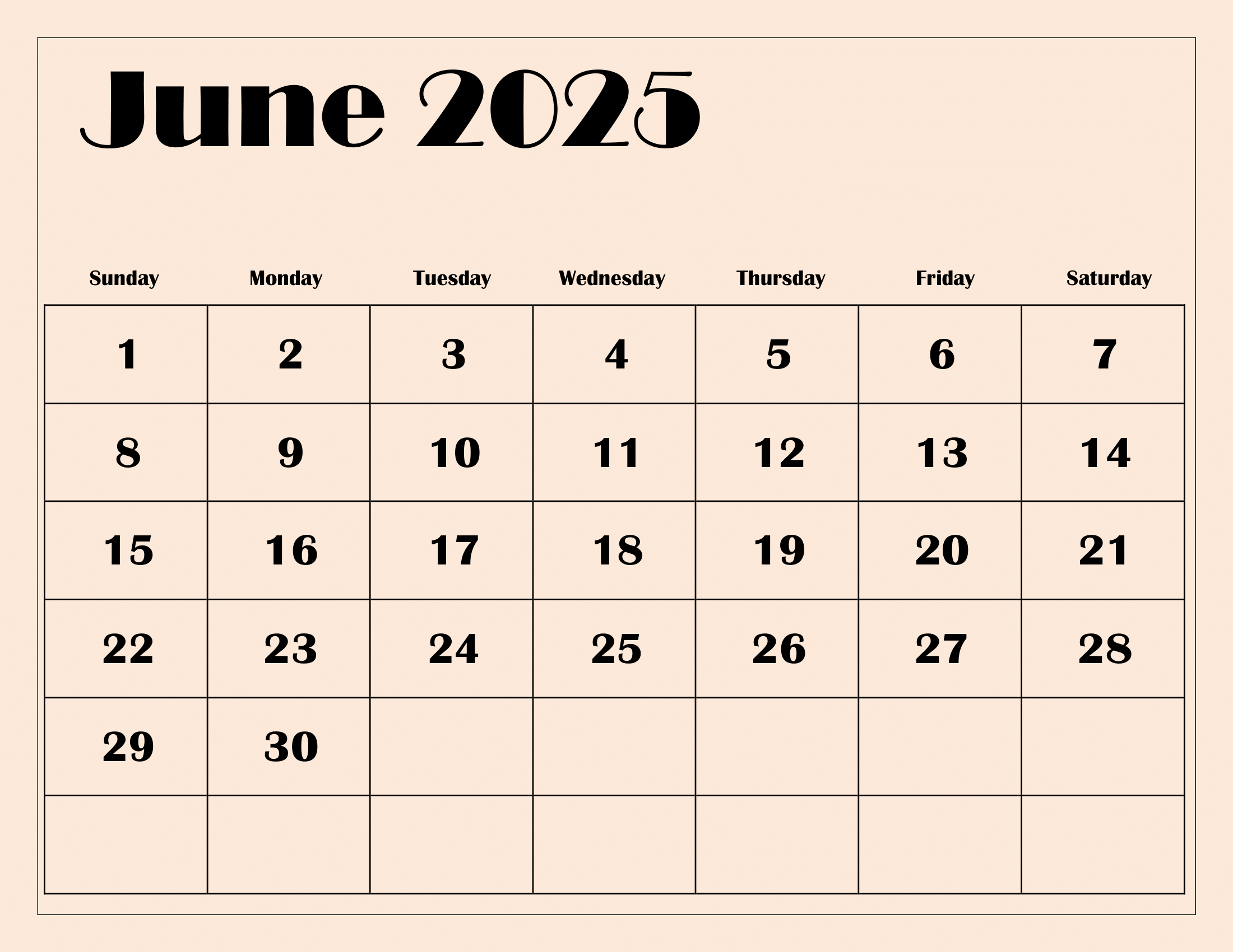 Blank Printable June 2025 Calendar