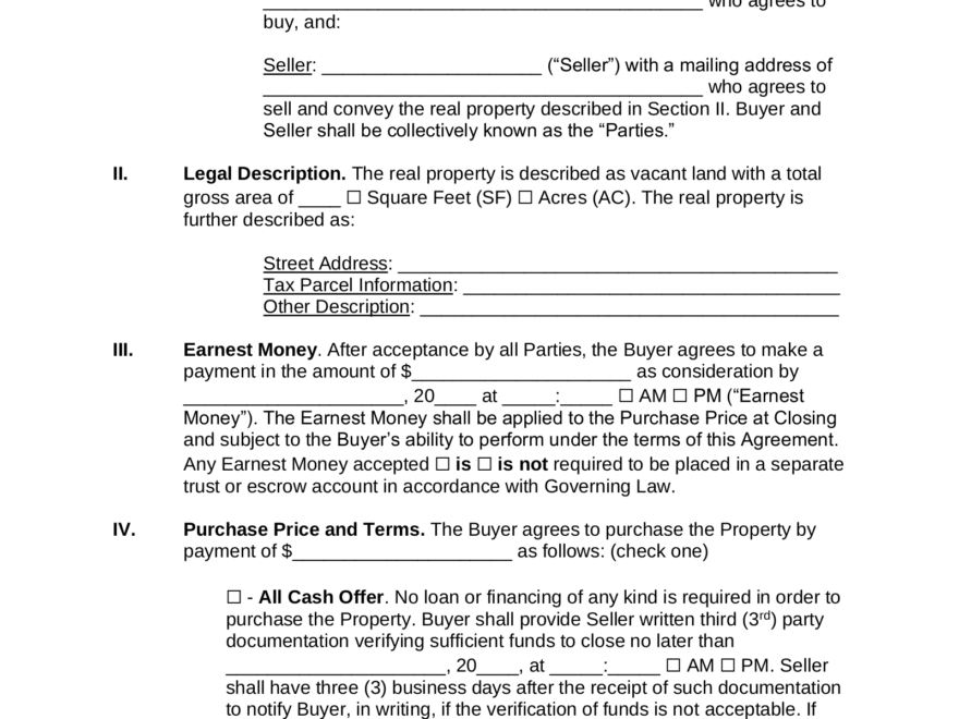 Free Land Contract Template Residential Commercial PDF Word EForms