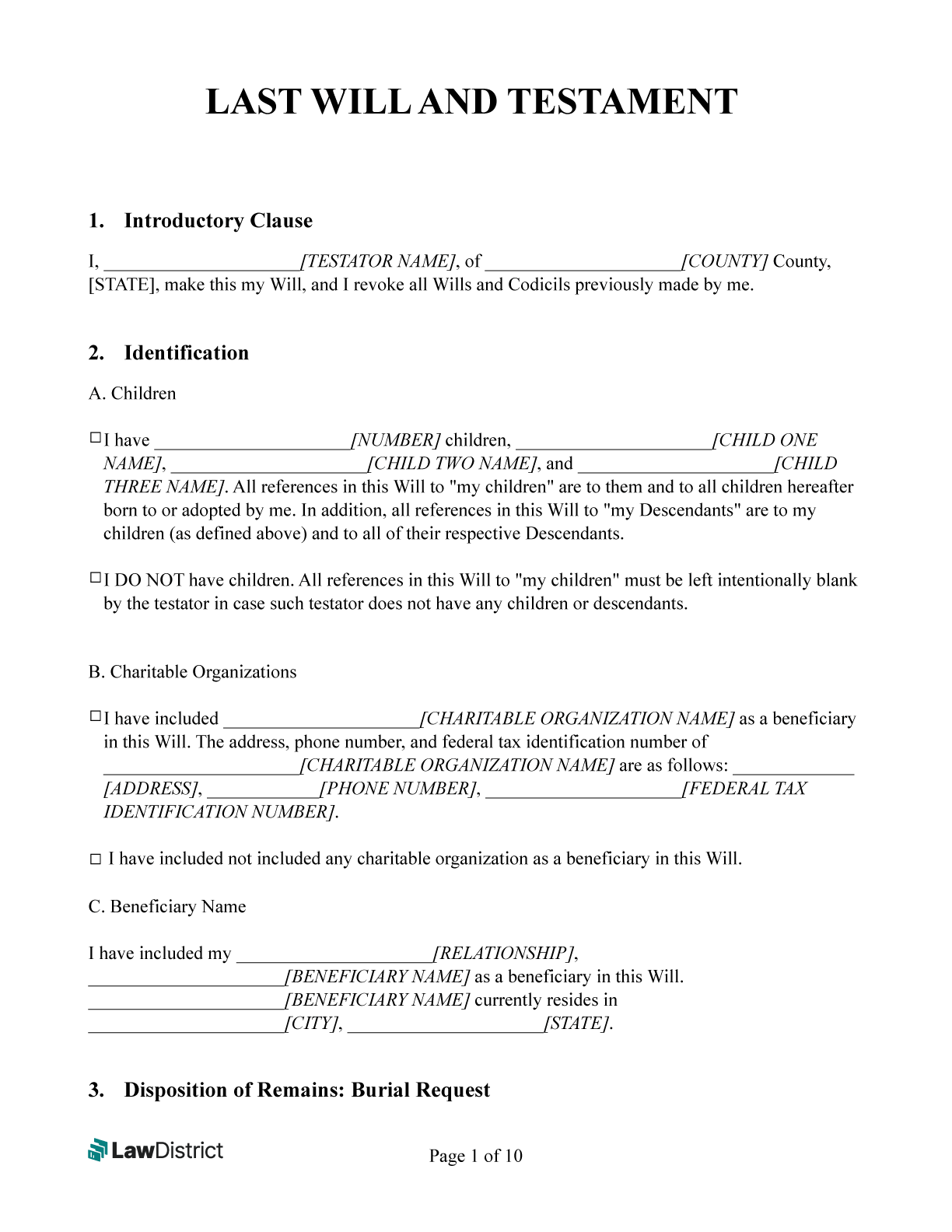 Printable Blank Will For Florida