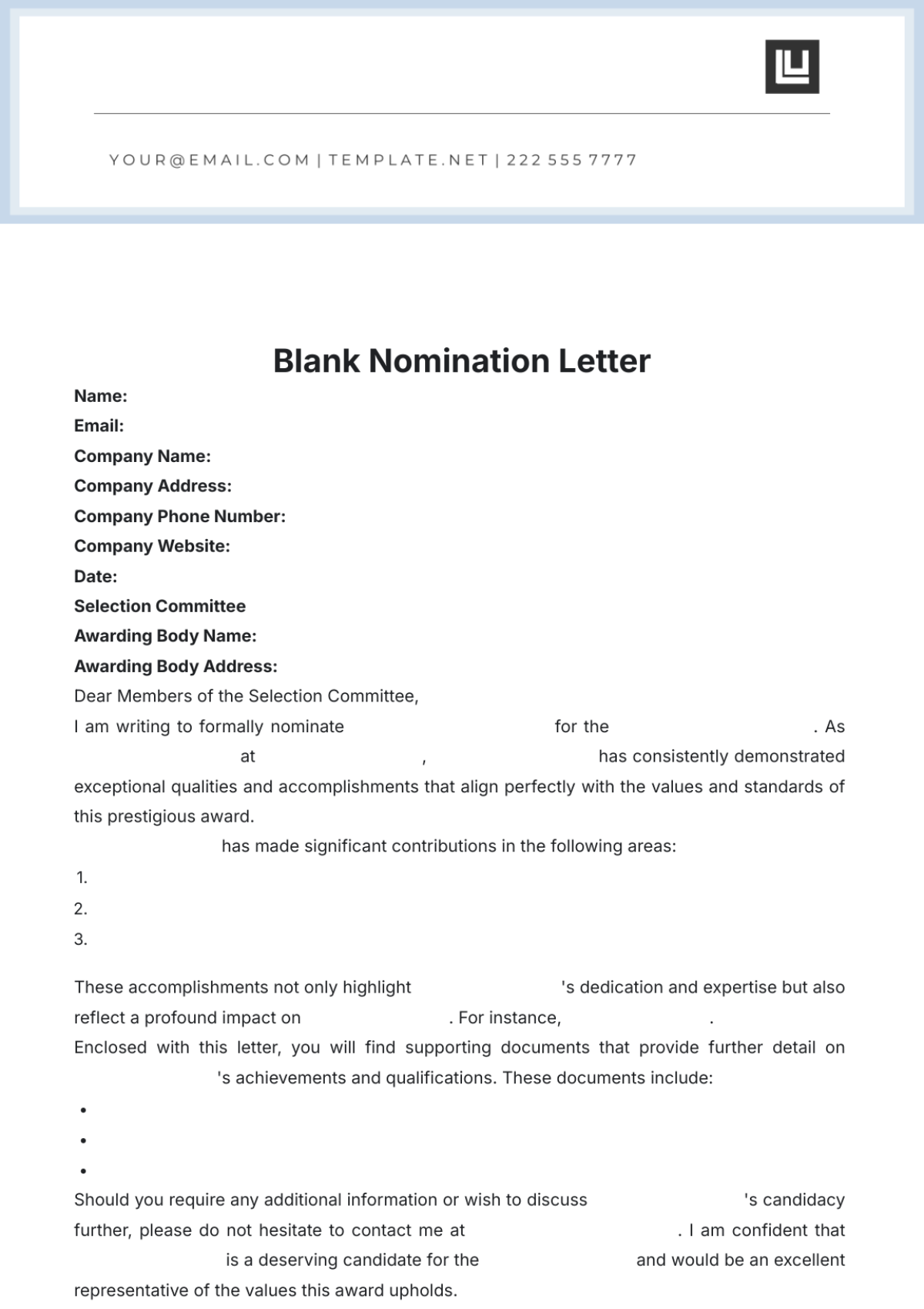 Printable Blank Business Letter Template