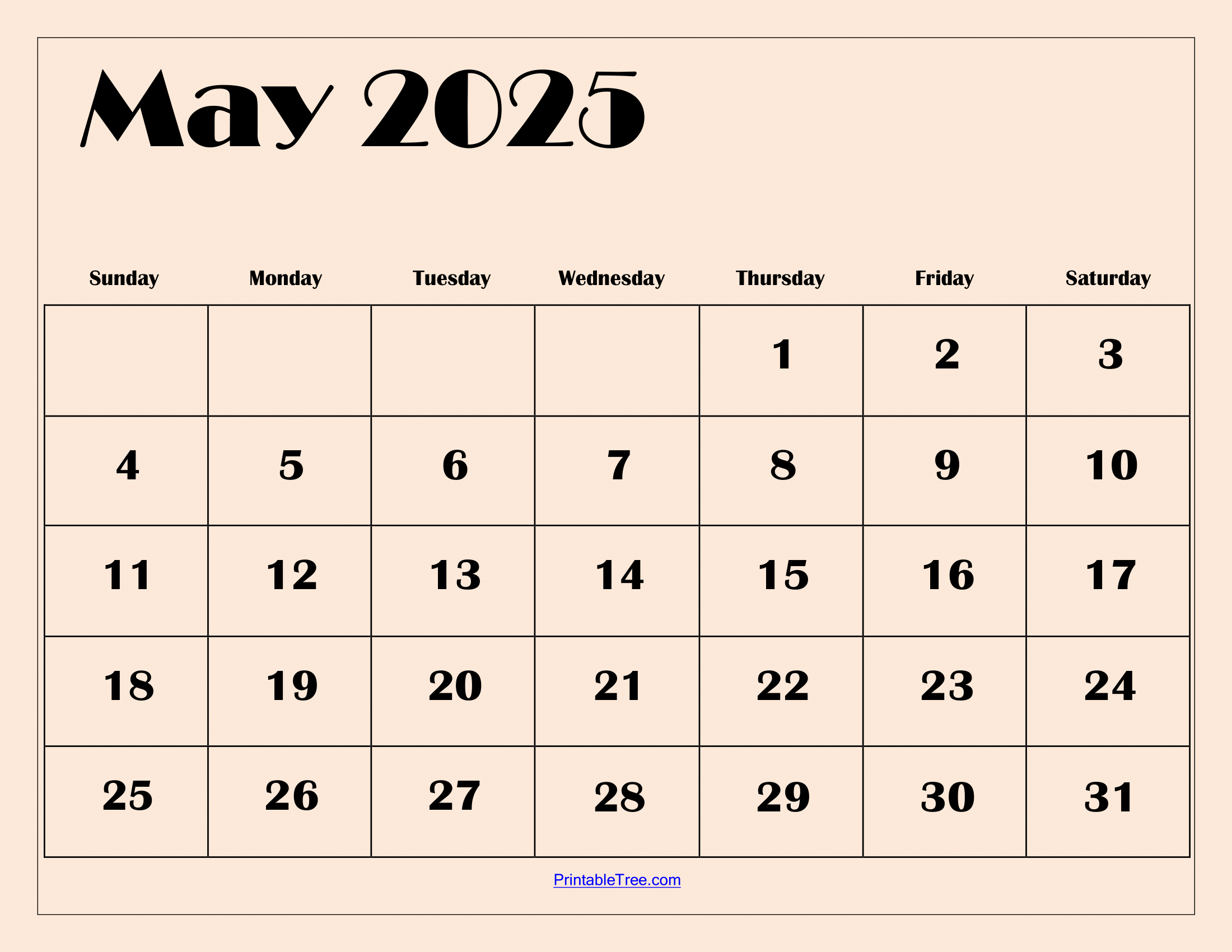 Blank Calendar Printable May 2025