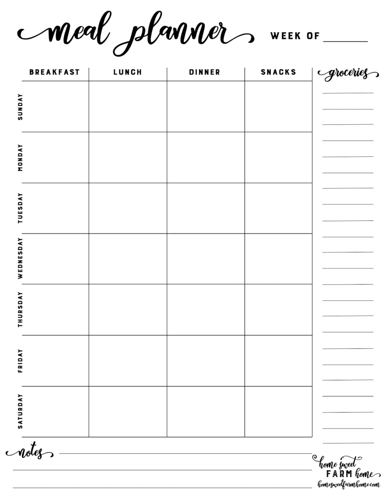 Free Meal Planner Template Printable Home Sweet Farm Home Free Meal Planner Template Printable Home Sweet Farm Home