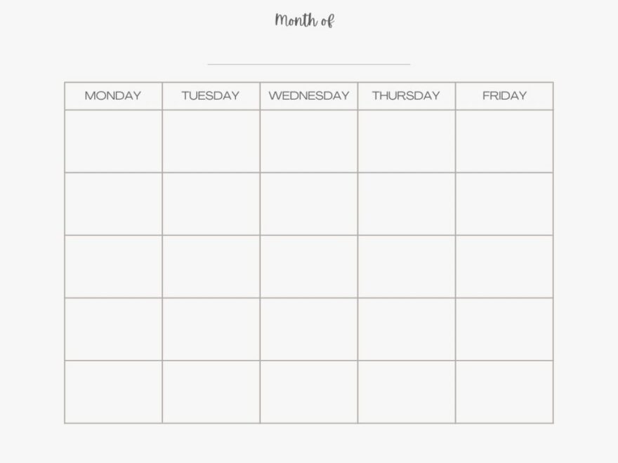 Free Monday Through Friday Printable Calendar Weekly And Monthly