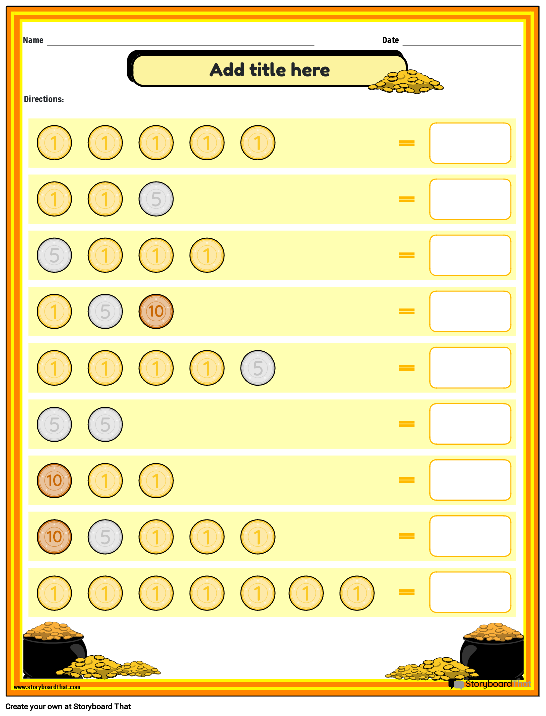 Blank Yellow Kids Printable Coins