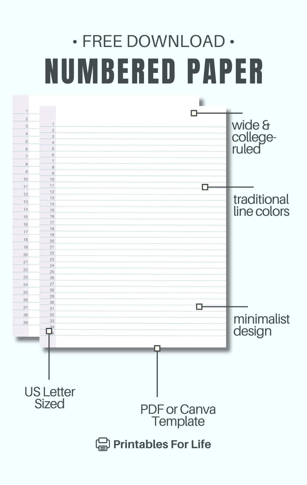 FREE Numbered Lined Paper Printable