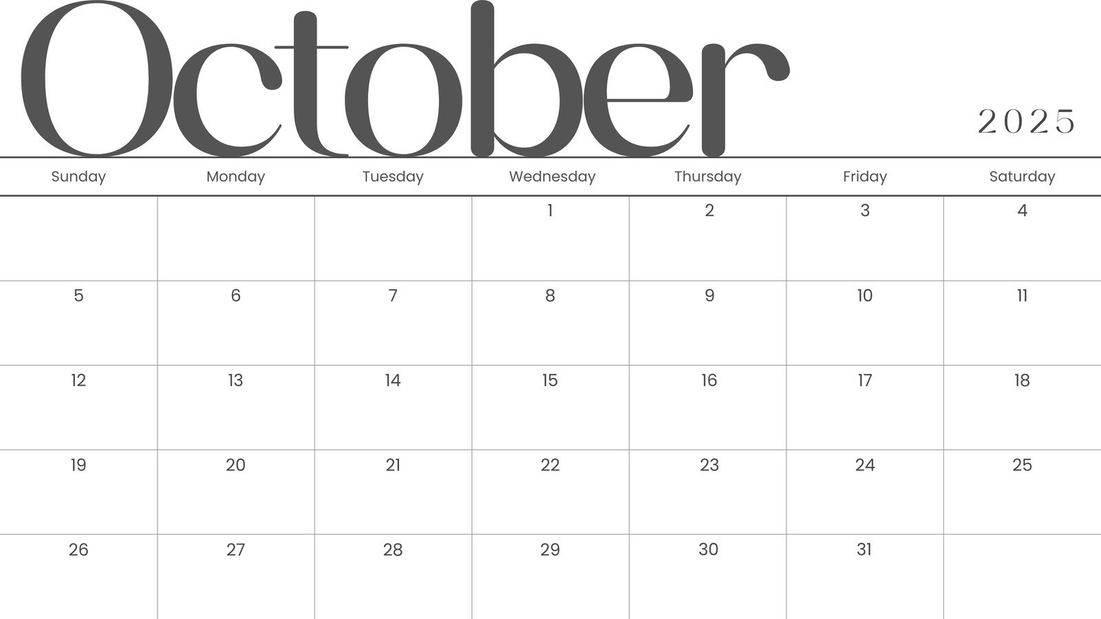 October Blank Calendar 2025