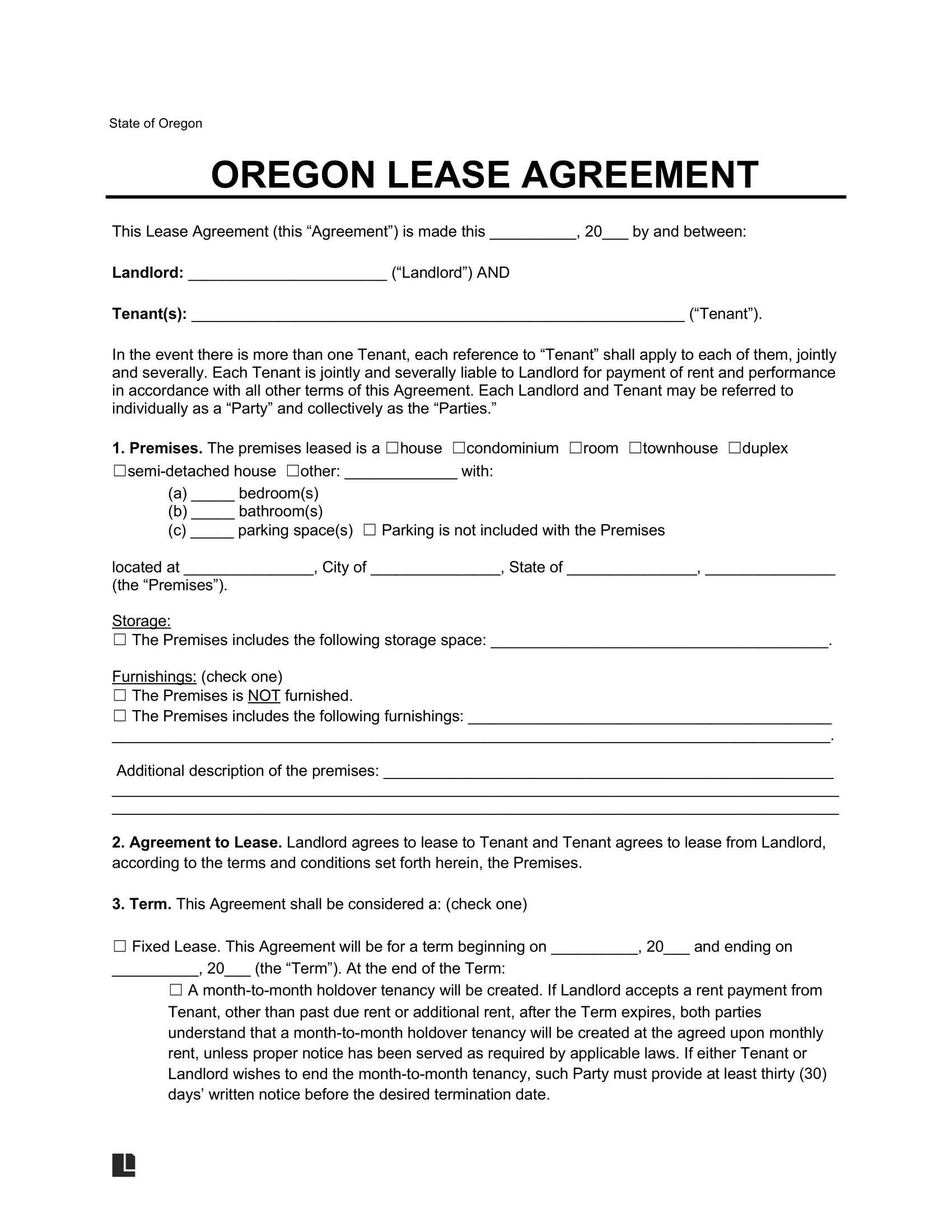 Free Oregon Lease Agreement Templates 6 PDF Word