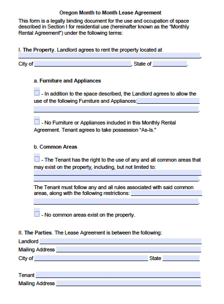 Free Oregon Rental Lease Agreement Templates PDF Word