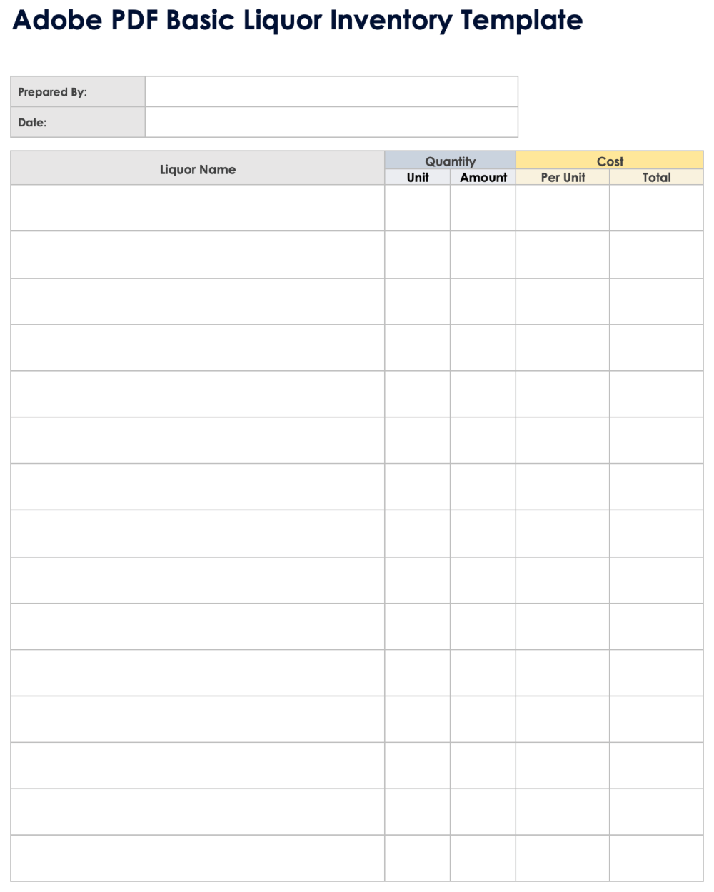 Free PDF Inventory Sheets Templates Editable Printable