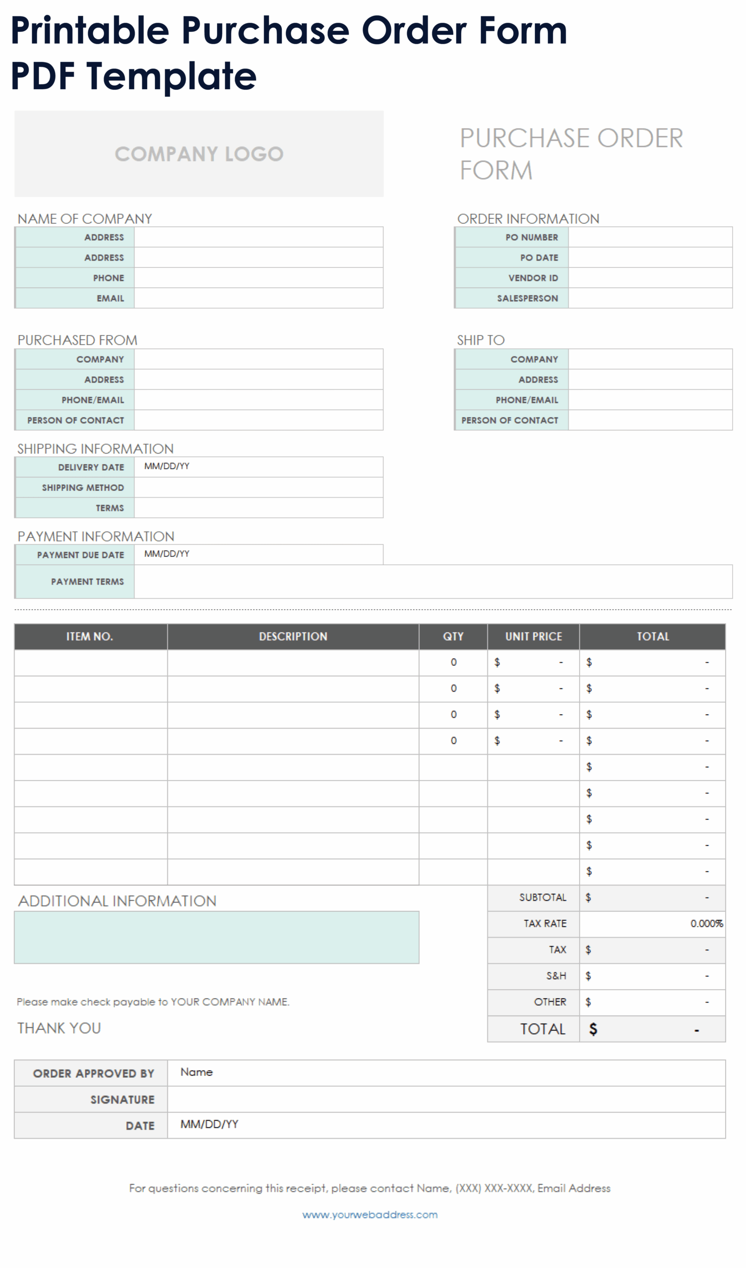 Free PDF Purchase Order Templates Forms Letters