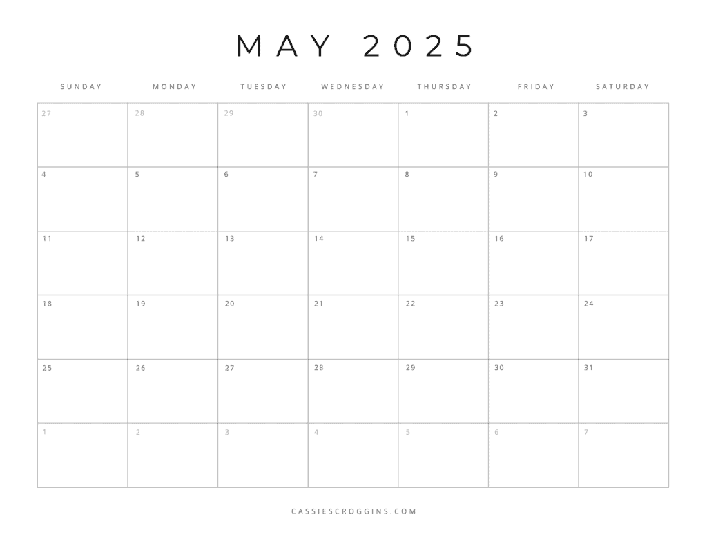 May Blank Calendar 2025