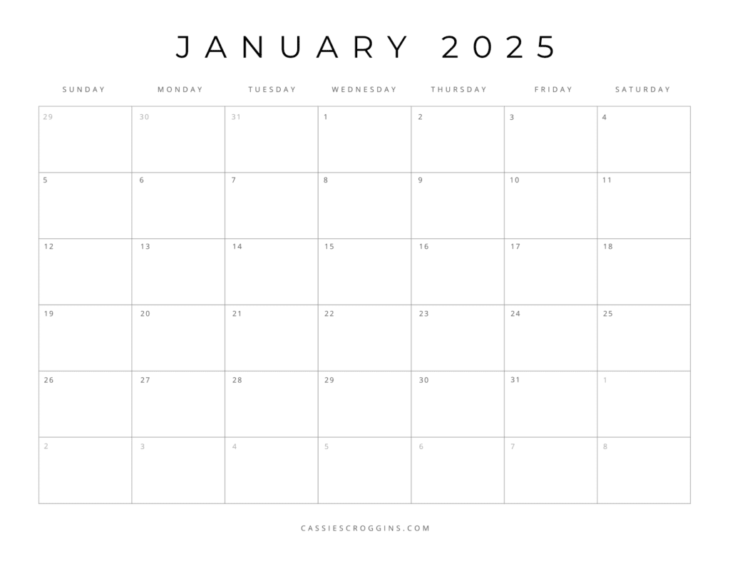 Printable Blank Calendar Pages 2025