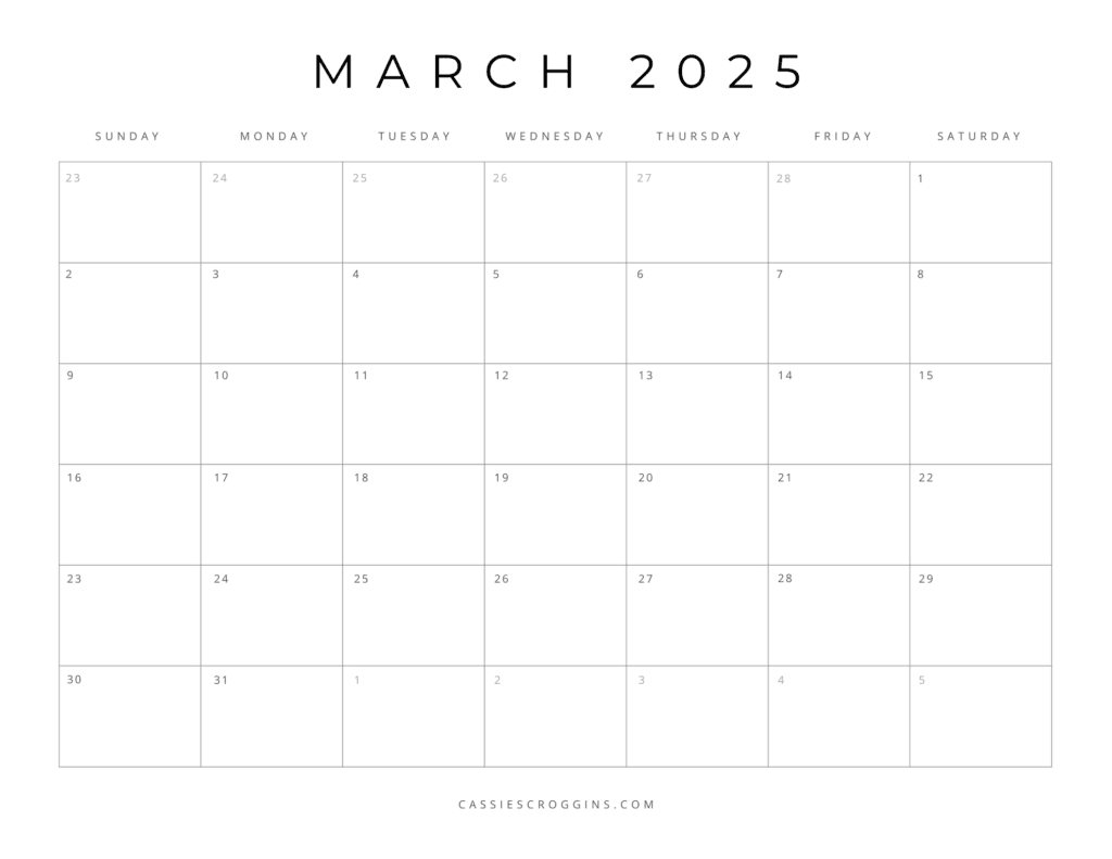 Blank Calendar 2025 Printable Free