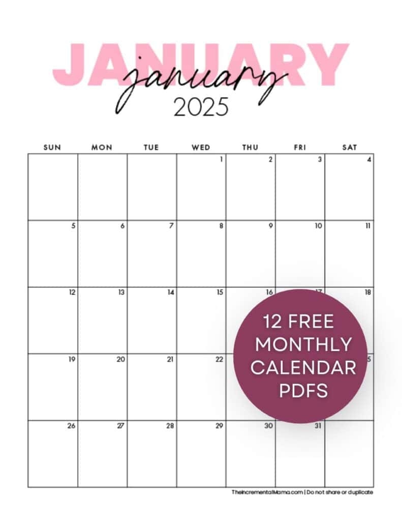 2025 Blank Calendar Pages
