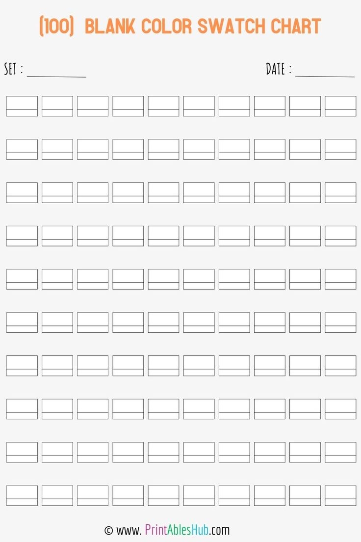 Free Printable 24 50 72 80 100 120 150 168 Blank Color Swatch Chart Template PDF 