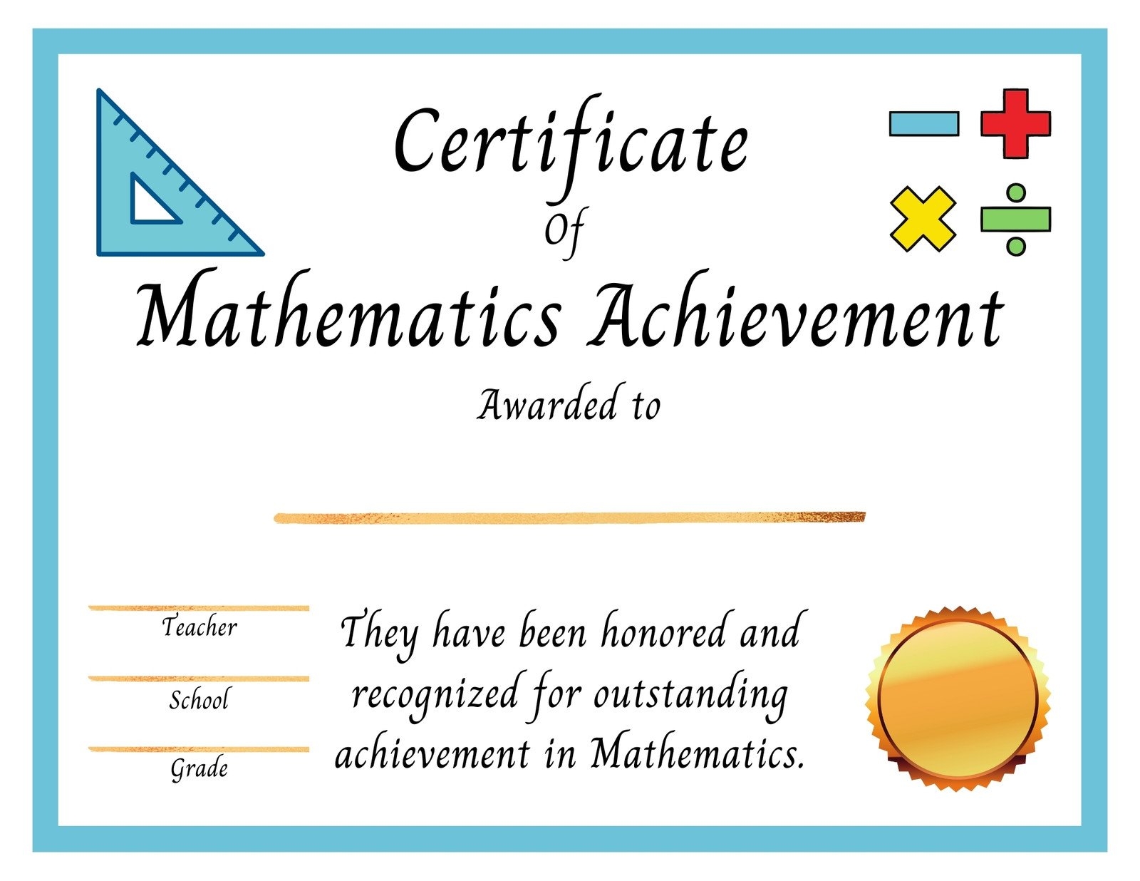 Free Printable Blank Math Awards
