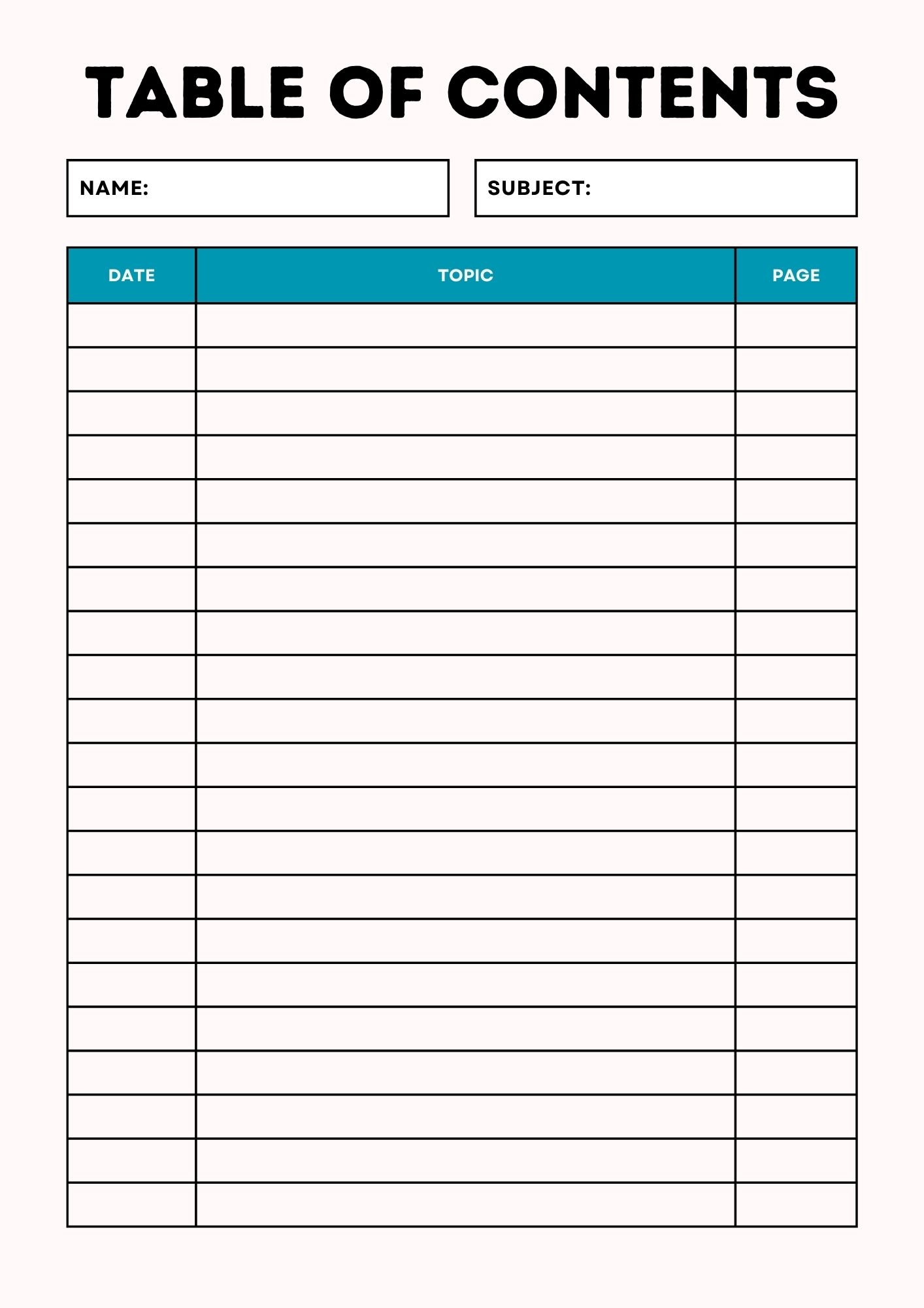 Free Printable Blank Table Of Contents Templates PDF Included Printables Hub