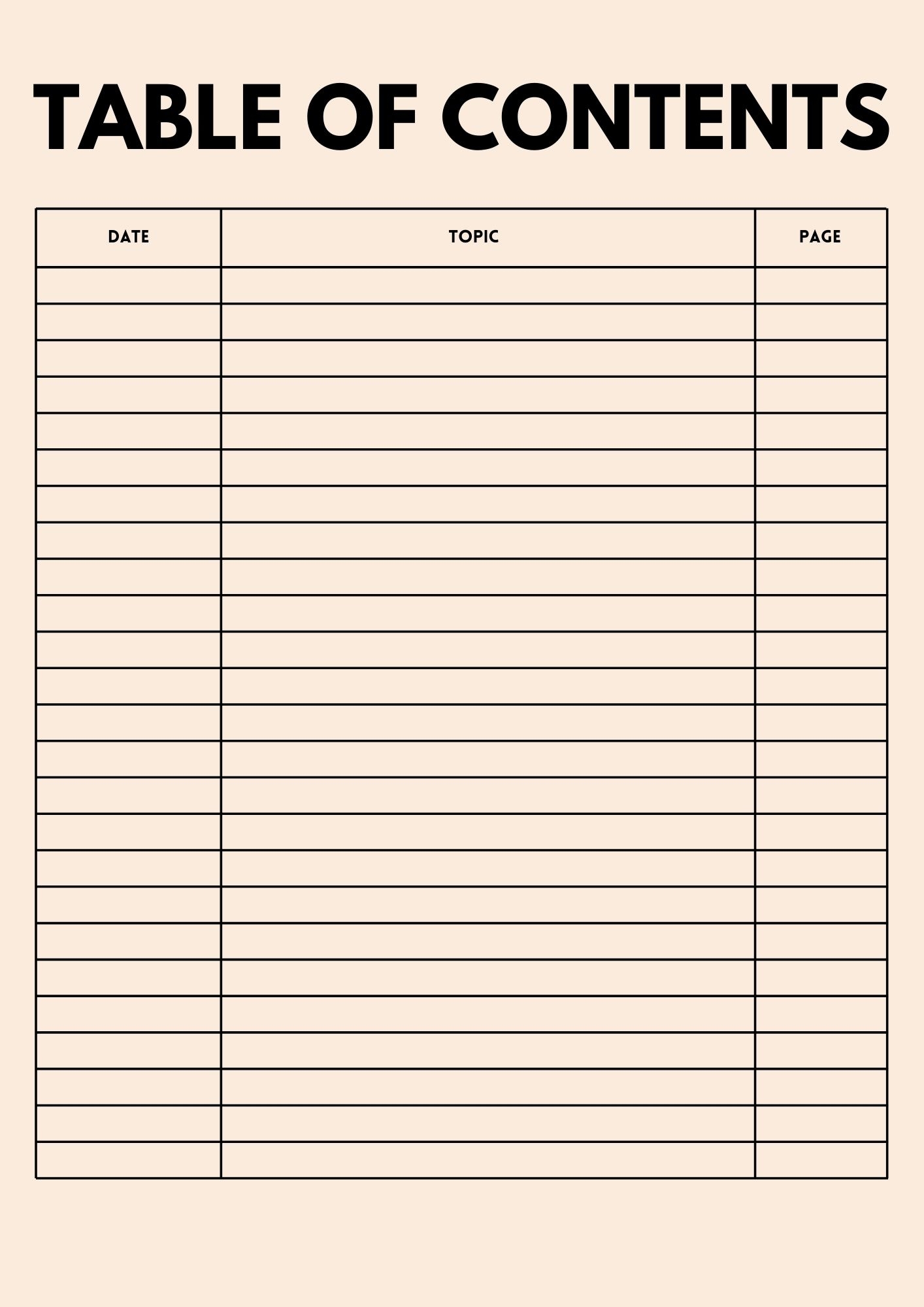Free Printable Blank Table Of Contents Templates PDF Included Printables Hub
