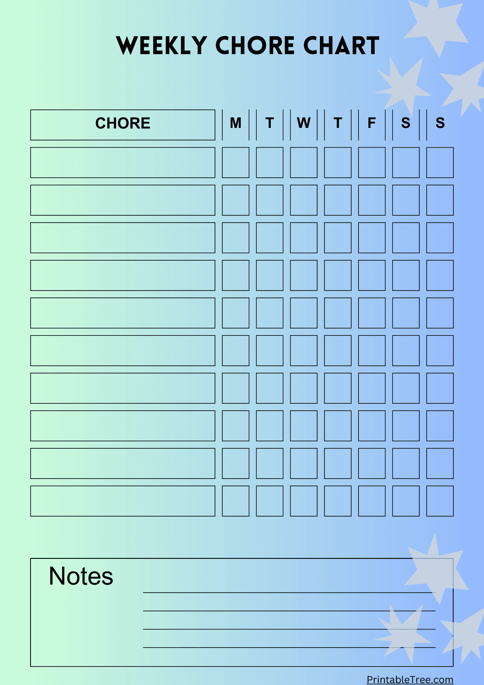 Free Printable Chore Chart PDF Template For Kids