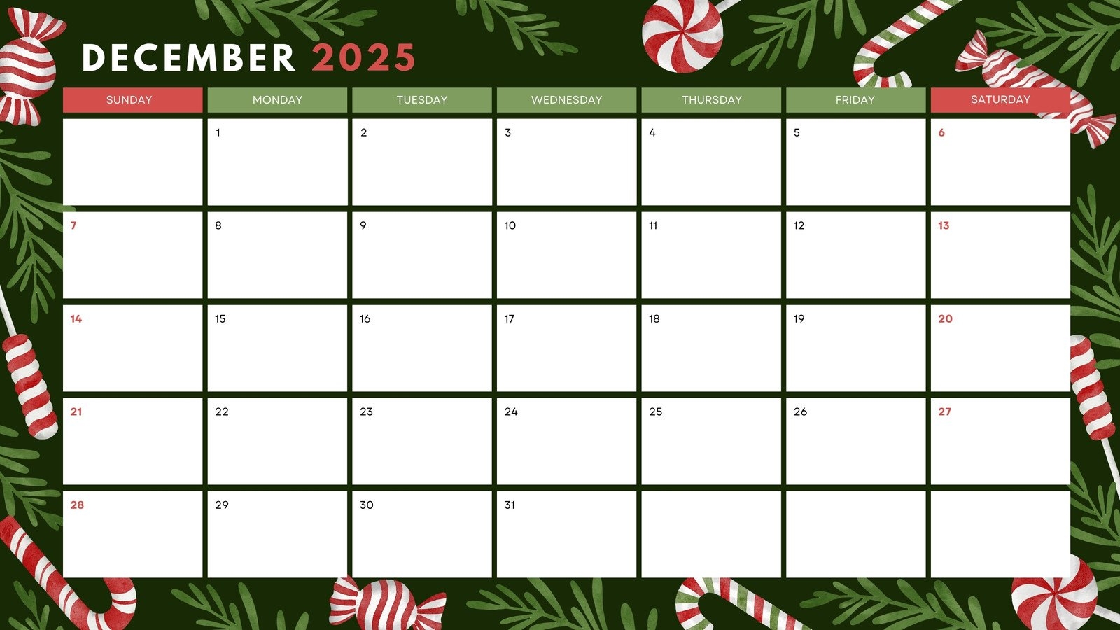 Blank Calendar For December 2025