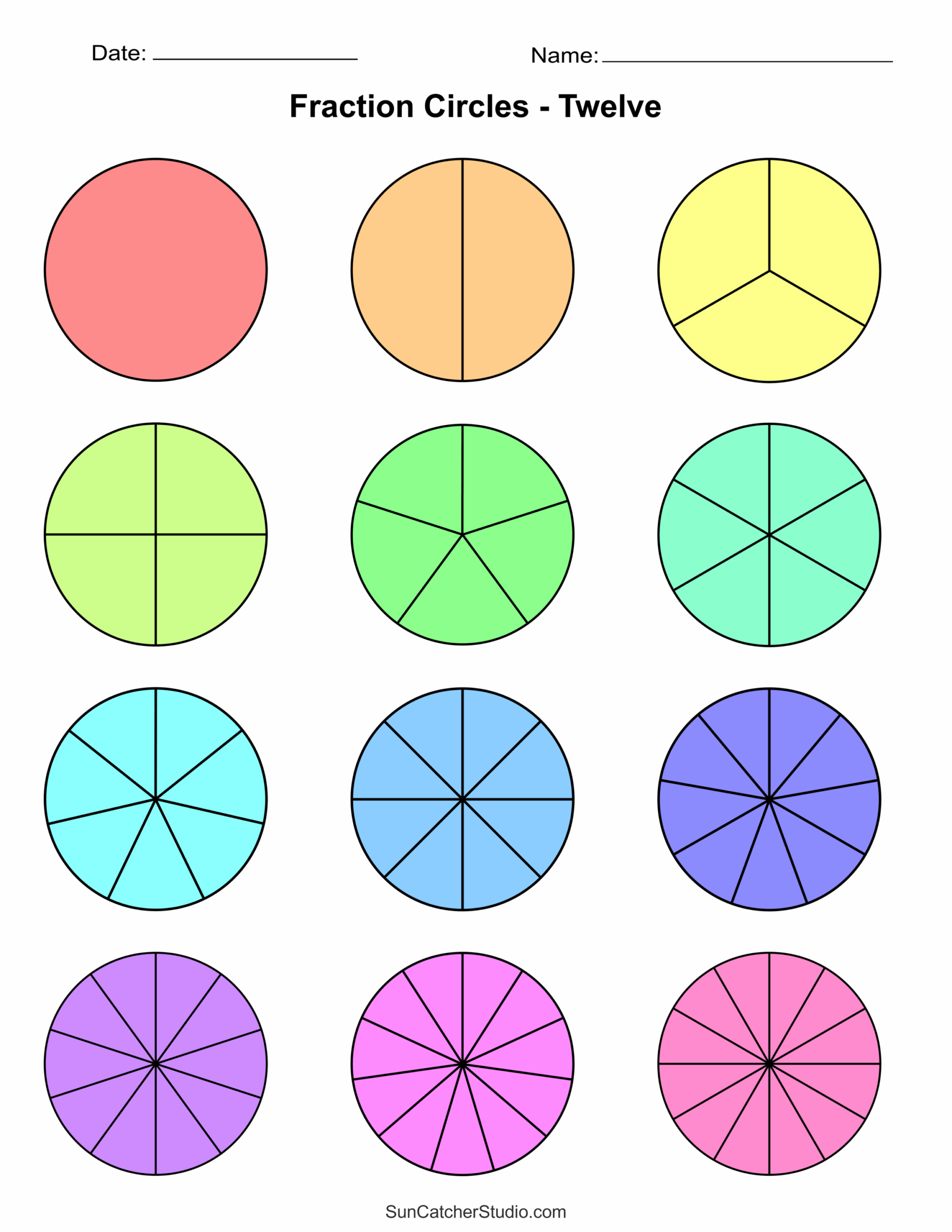Free Printable Fraction Circles Templates And Worksheets Free Printables Monograms Design Tools Patterns DIY Projects