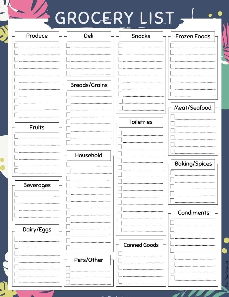 Free Printable Grocery List Templates