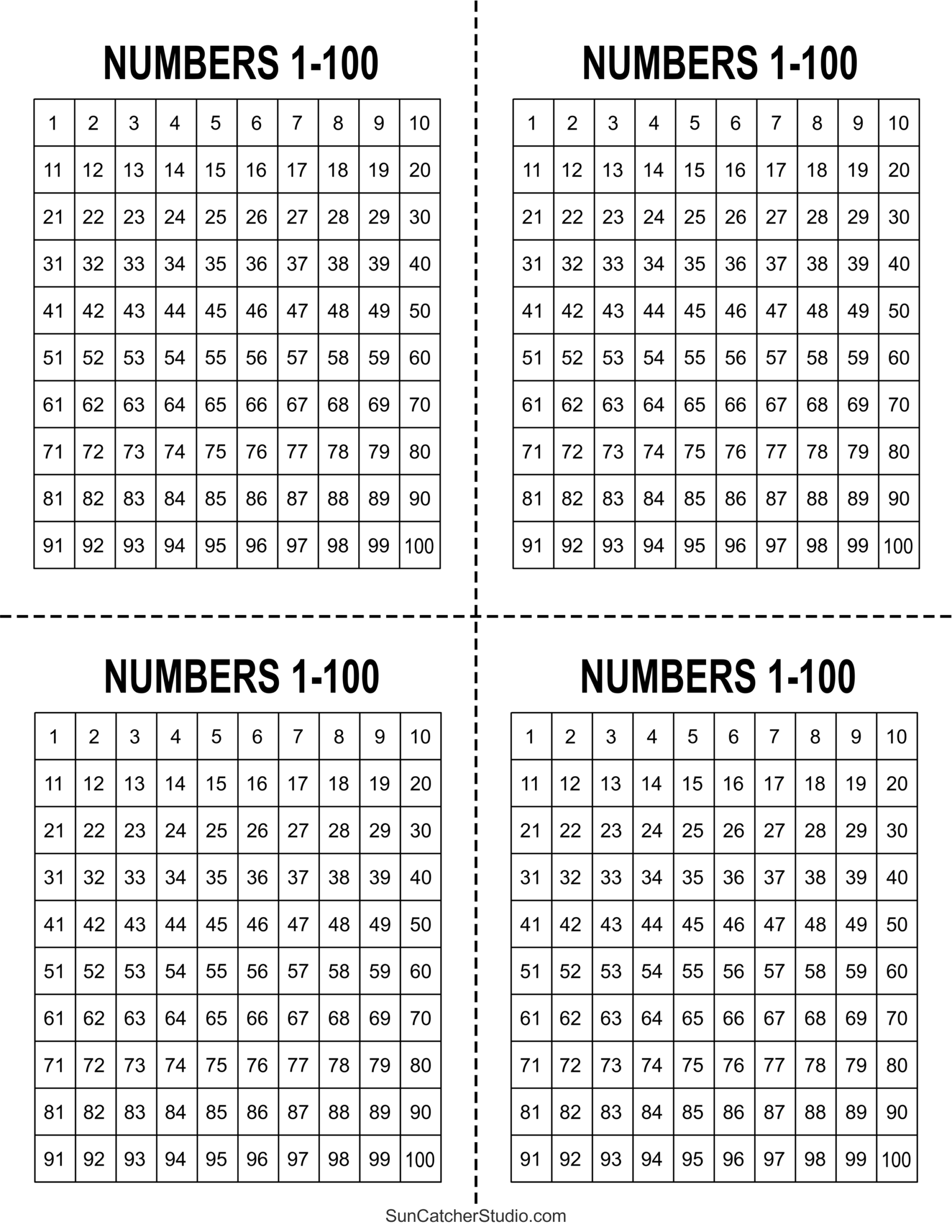 Free Printable Hundreds Charts Numbers 1 To 100 Free Printables Monograms Design Tools Patterns DIY Projects