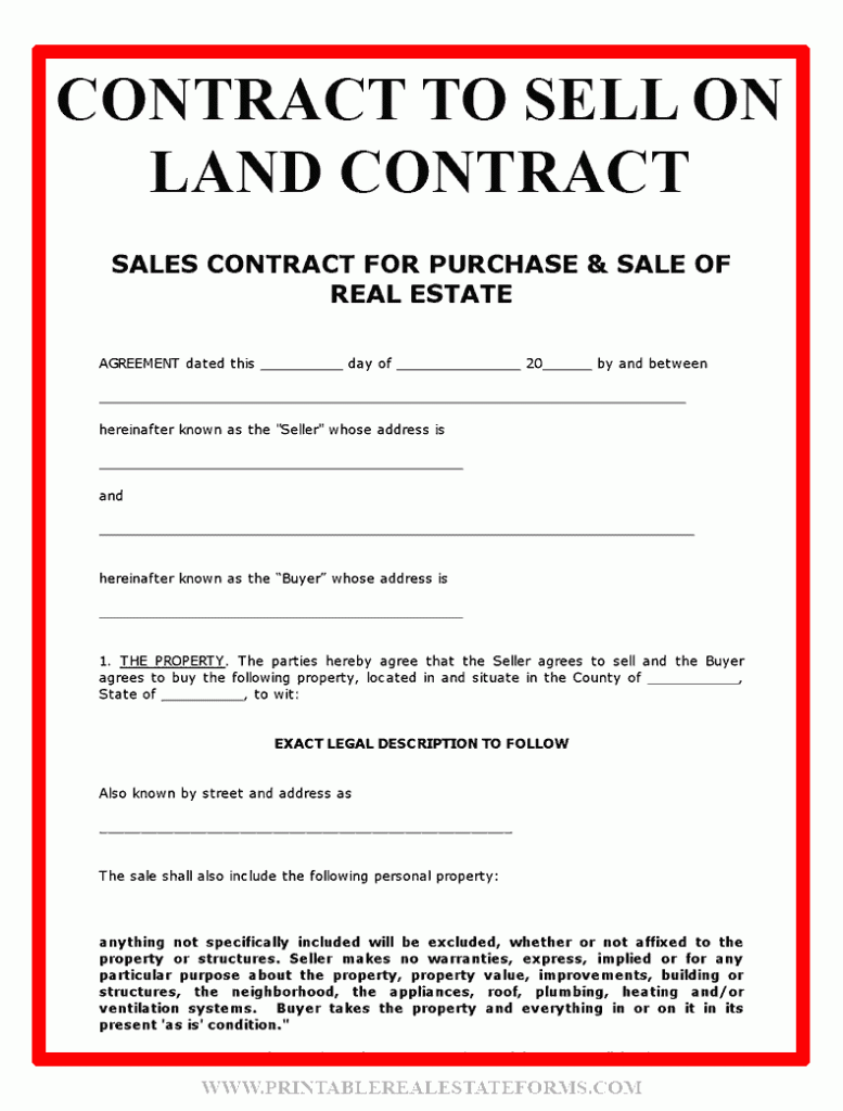 Printable Blank Land Contract Form