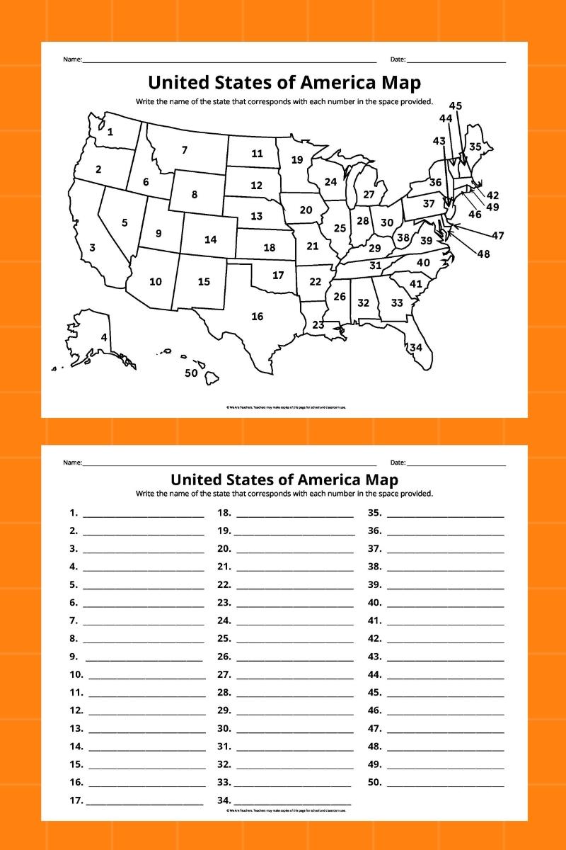 50 States Map Blank Printable