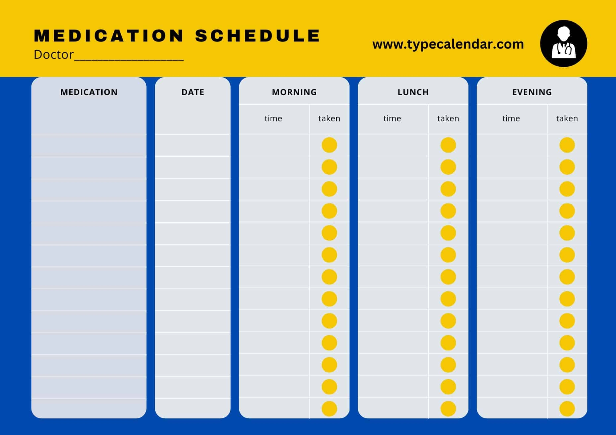 Printable Blank Medicine Taking Chart