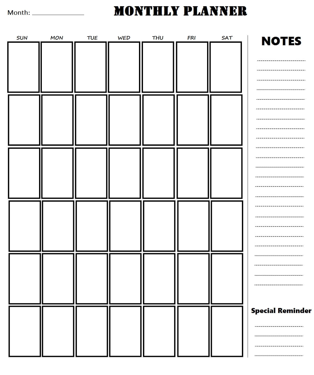 Blank Monthly Planner Free Printable