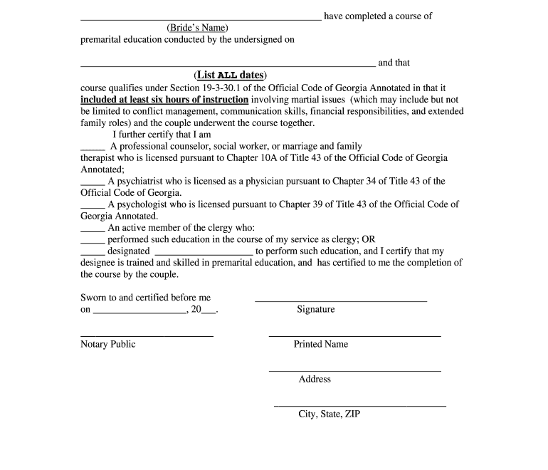 Free Printable Premarital Counseling Certificate Fill Out Sign Online DocHub