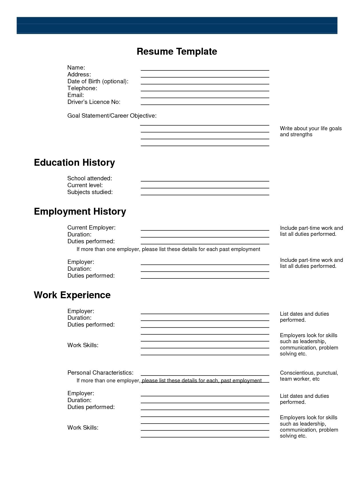Free Printable Resume Templates Blank