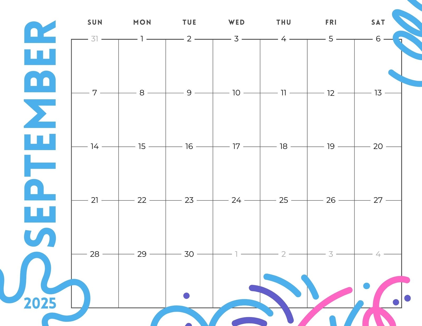 Printable Blank Calendar September 2025