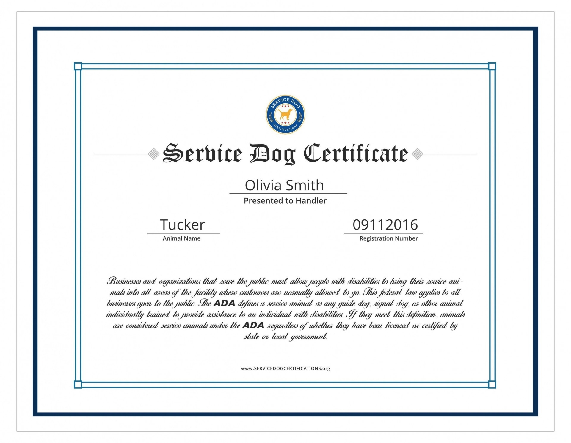 Free Printable Service Dog Certificate